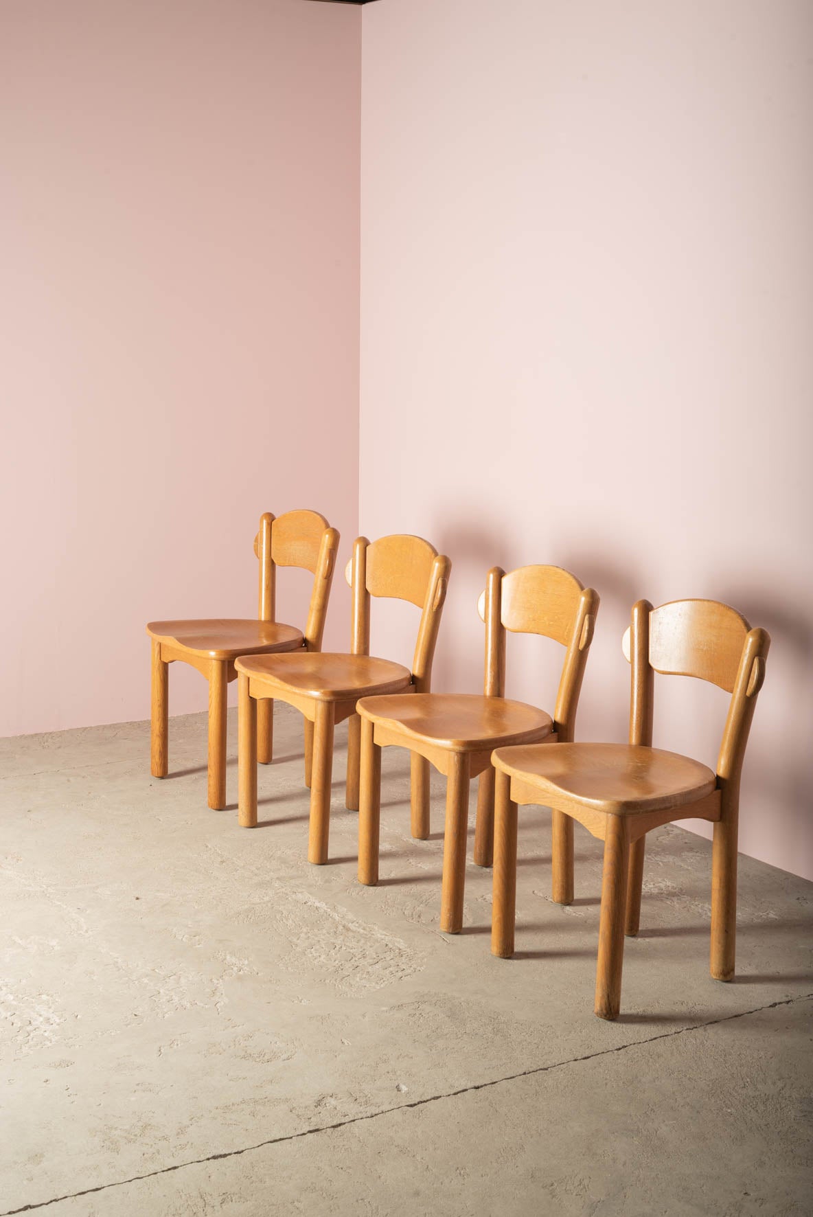 Brutalist oak chairs in the style of Rainer Daumiller (set of 4)