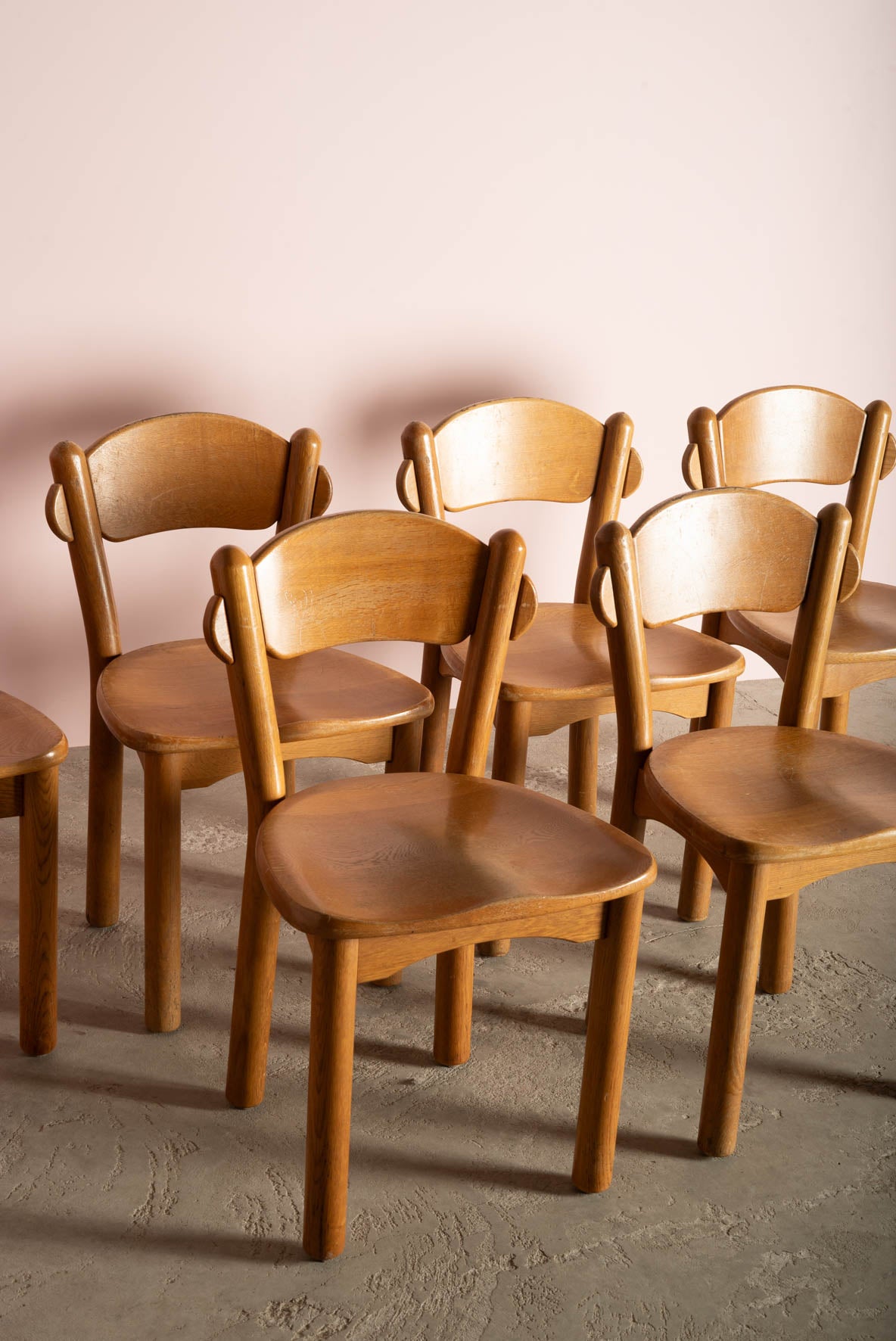 Brutalist oak chairs in the style of Rainer Daumiller (set of 6)