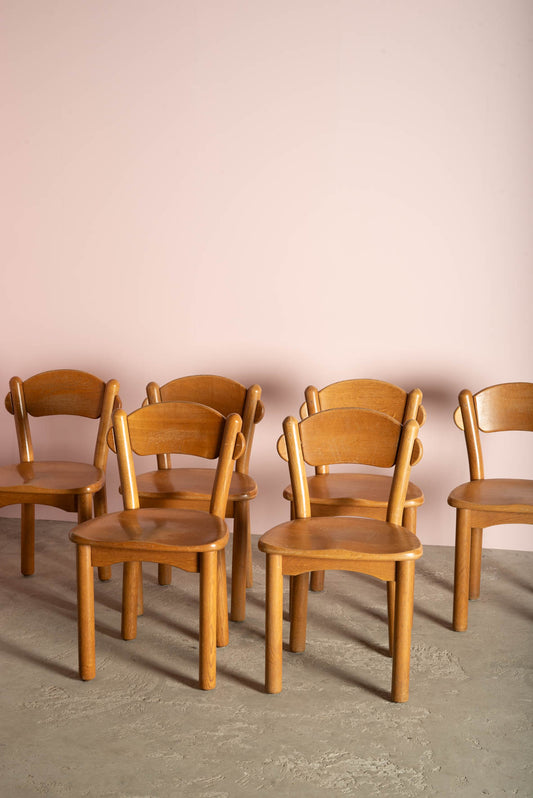 Brutalist oak chairs in the style of Rainer Daumiller (set of 6)
