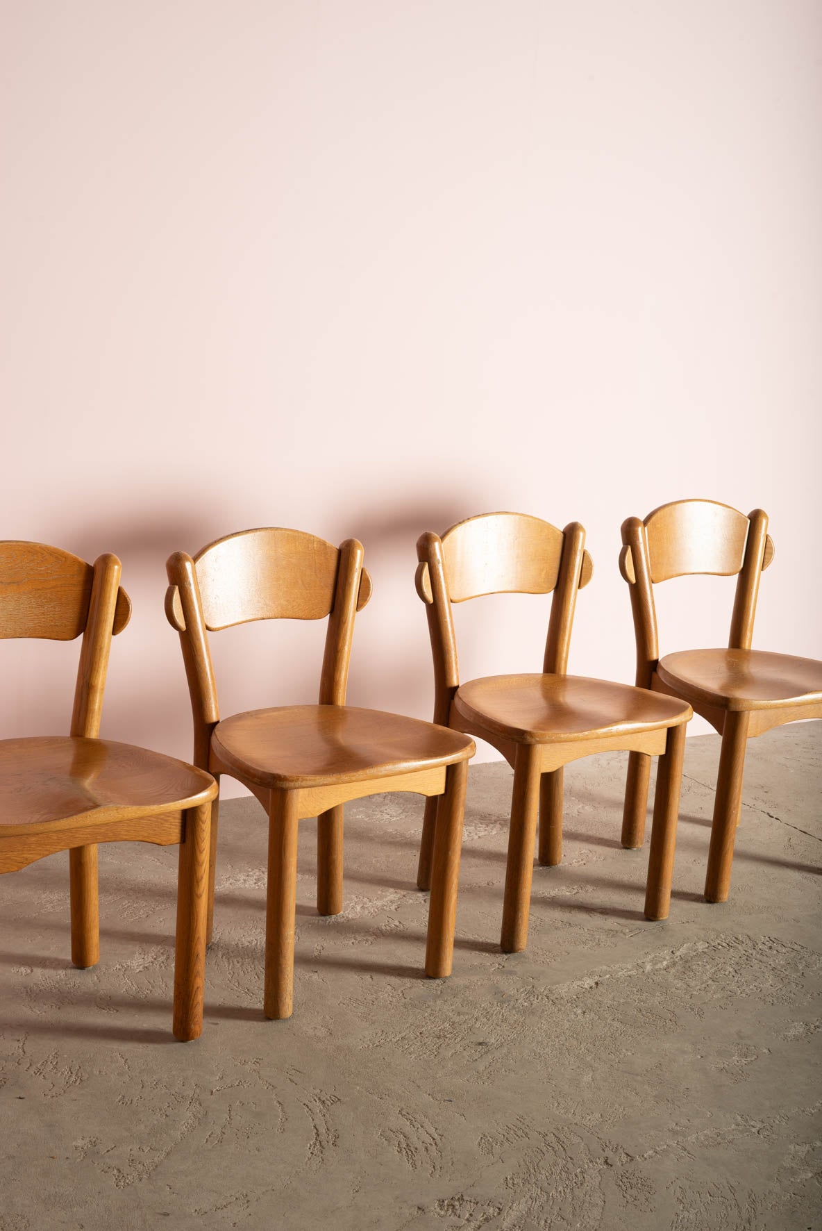 Brutalist oak chairs in the style of Rainer Daumiller (set of 4)